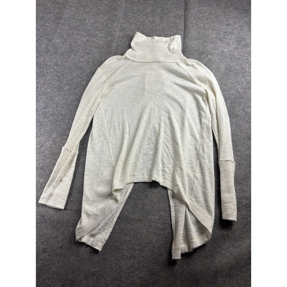 Free People We the Free Split Back Cowl Neck Top White Ribbed Women's S Boho